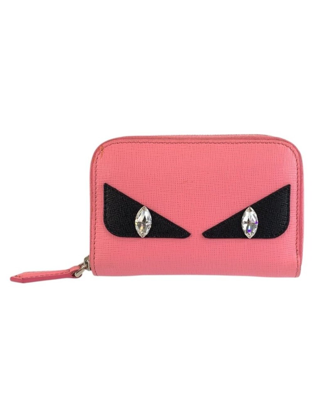 Fendi Monster Pink Silver Leather Coin Purse Card Case
